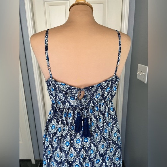 GOA Collection Paris Blue Geometric Floral Tiered Boho Maxi Dress - Picture 5 of 9